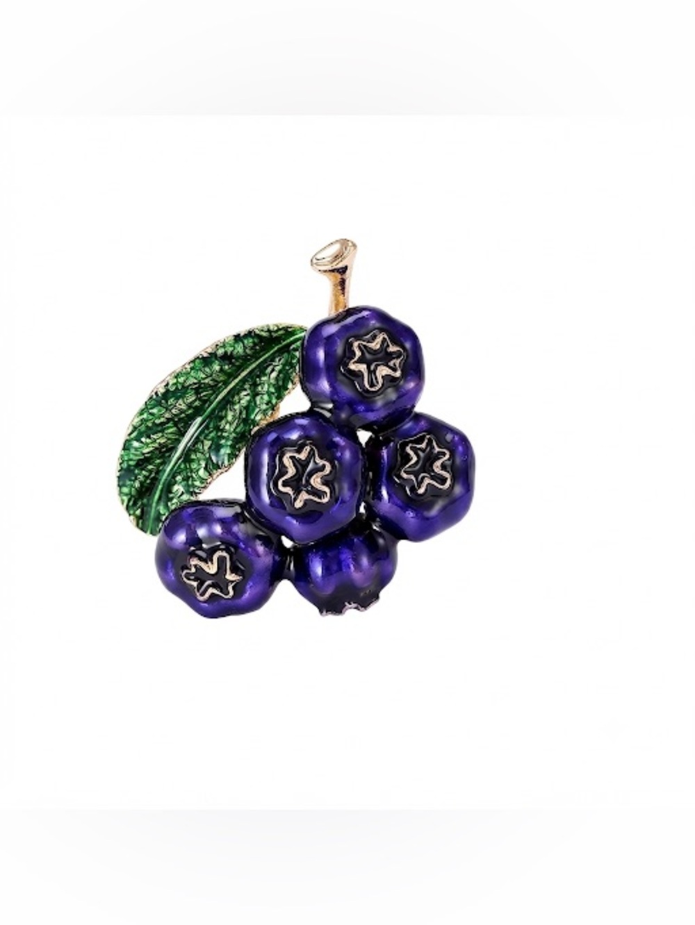 Purple Blueberry Cluster Brooch Pin with Green Leaf - Fashion Jewelry - Picture 1 of 1